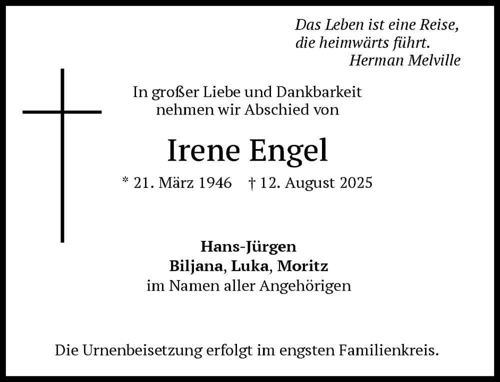  Traueranzeige für Irene Engel vom 30.08.2025 aus Süddeutsche Zeitung