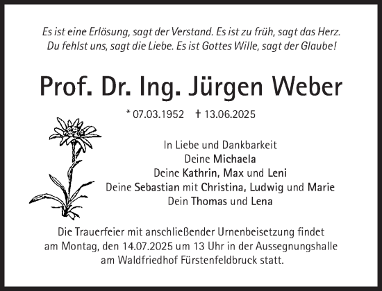 Traueranzeige von Jürgen Weber von Süddeutsche Zeitung