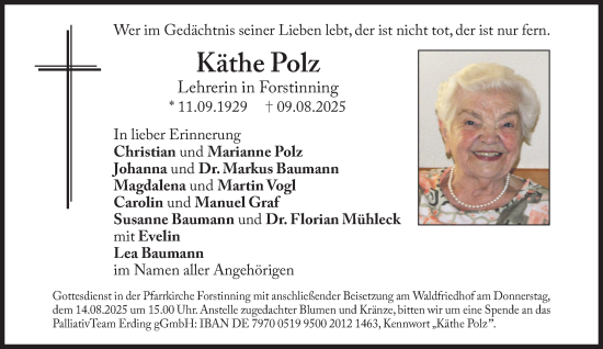 Traueranzeige von Käthe Polz von Süddeutsche Zeitung