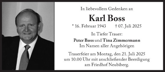Traueranzeige von Karl Boss von Süddeutsche Zeitung