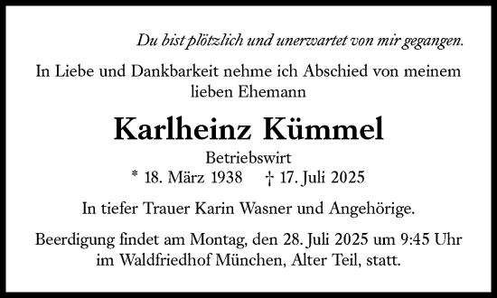 Traueranzeige von Karlheinz Kümmel von Süddeutsche Zeitung