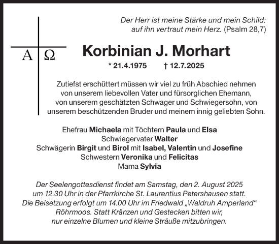 Traueranzeige von Korbinian J. Morhart von Süddeutsche Zeitung