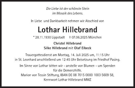 Traueranzeige von Lothar Hillebrand von Süddeutsche Zeitung
