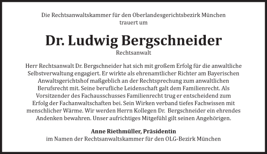 Traueranzeige von Ludwig Bergschneider von Süddeutsche Zeitung