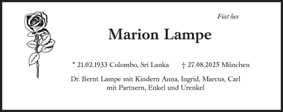 Traueranzeige von Marion Lampe von Süddeutsche Zeitung