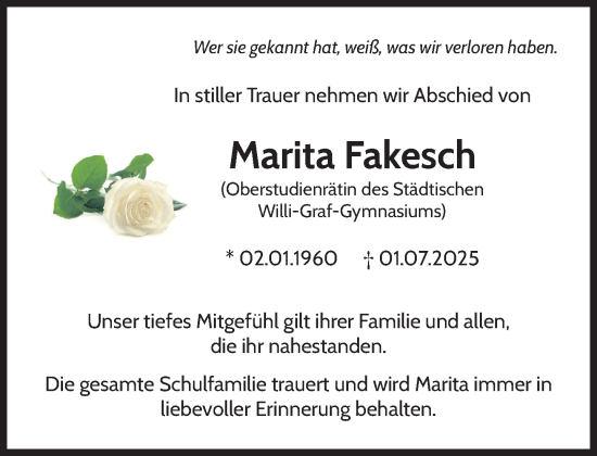 Traueranzeige von Marita Fakesch von Süddeutsche Zeitung