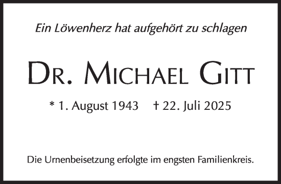 Traueranzeige von Michael Gitt von Süddeutsche Zeitung