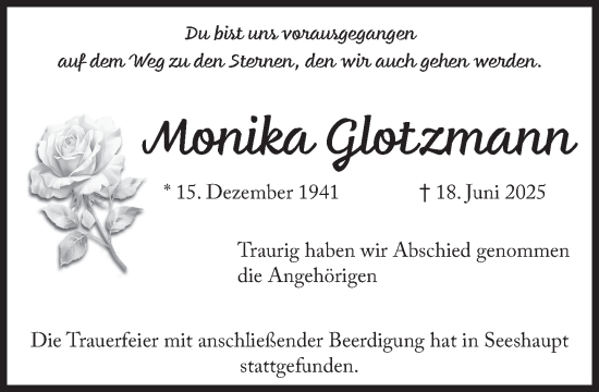 Traueranzeige von Monika Glotzmann von Süddeutsche Zeitung
