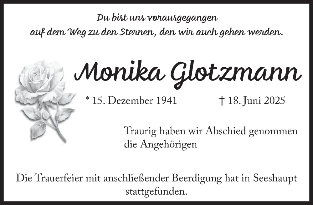  Traueranzeige für Monika Glotzmann vom 12.07.2025 aus Süddeutsche Zeitung