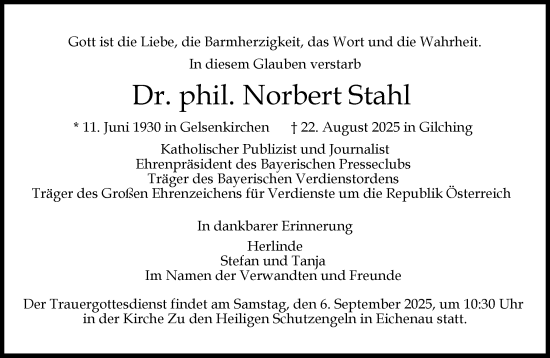 Traueranzeige von Norbert Stahl von Süddeutsche Zeitung