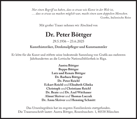 Traueranzeige von Peter Böttger von Süddeutsche Zeitung