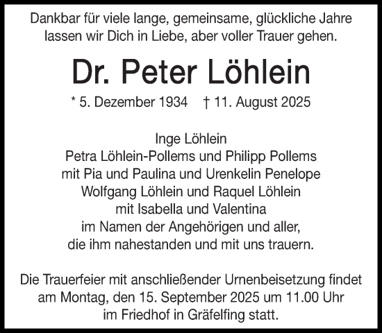 Traueranzeige von Peter Löhlein von Süddeutsche Zeitung
