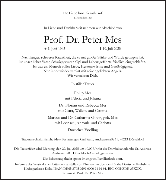 Traueranzeige von Peter Mes von Süddeutsche Zeitung