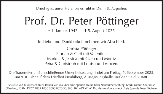 Traueranzeige von Peter Pöttinger von Süddeutsche Zeitung