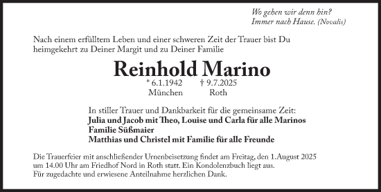 Traueranzeige von Reinhold Marino von Süddeutsche Zeitung