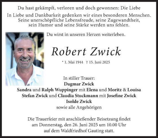 Traueranzeige von Robert Zwick von Süddeutsche Zeitung