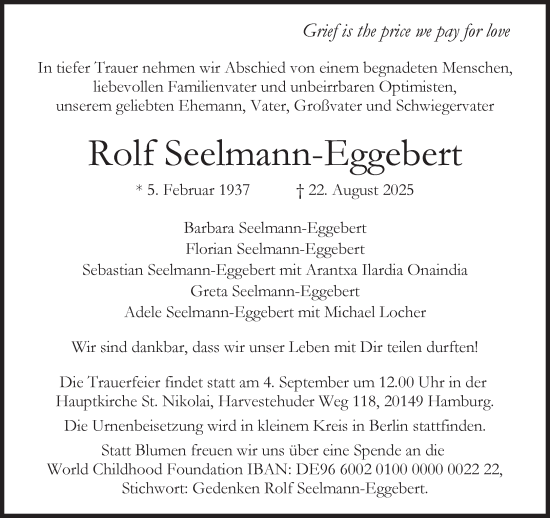 Traueranzeige von Rolf Seelmann-Eggebert von Süddeutsche Zeitung