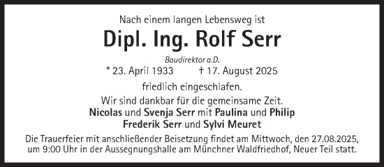 Traueranzeige von Rolf Serr von Süddeutsche Zeitung