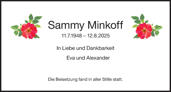 Traueranzeige von Sammy Minkoff von Süddeutsche Zeitung
