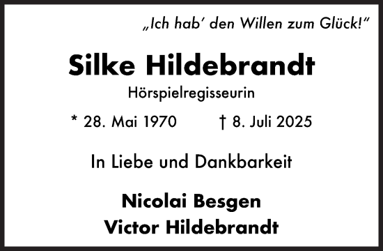 Traueranzeige von Silke Hildebrandt von Süddeutsche Zeitung