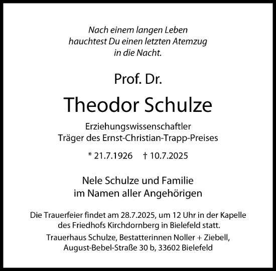 Traueranzeige von Theodor Schulze von Süddeutsche Zeitung