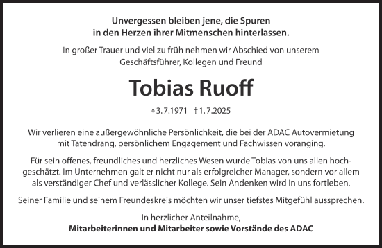 Traueranzeige von Tobias Ruoff von Süddeutsche Zeitung