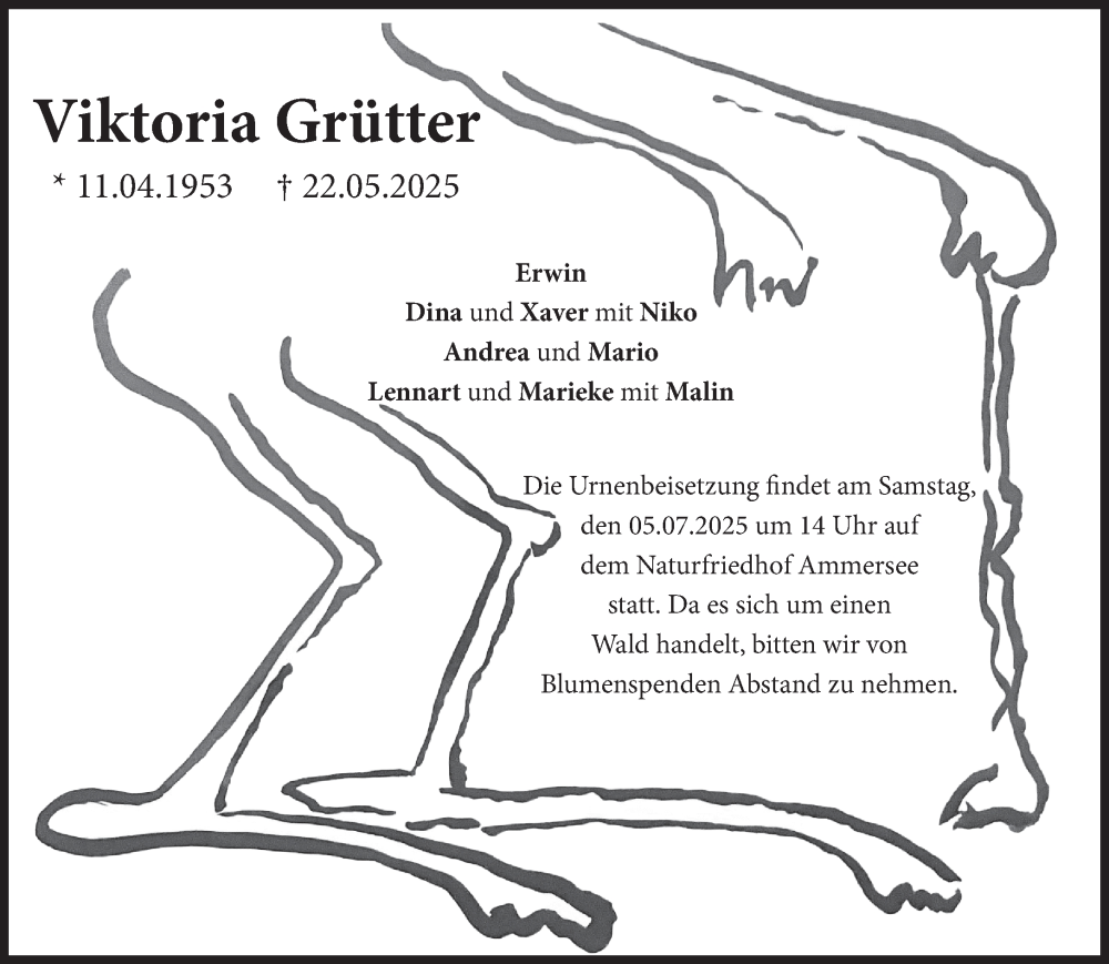  Traueranzeige für Viktoria Grütter vom 21.06.2025 aus Süddeutsche Zeitung