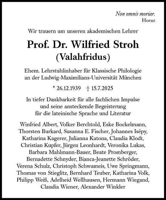 Traueranzeige von Wilfried Stroh von Süddeutsche Zeitung