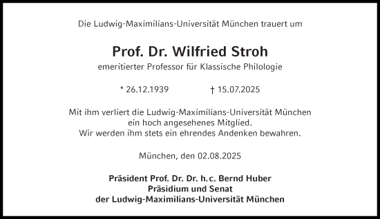 Traueranzeige von Wilfried Stroh von Süddeutsche Zeitung
