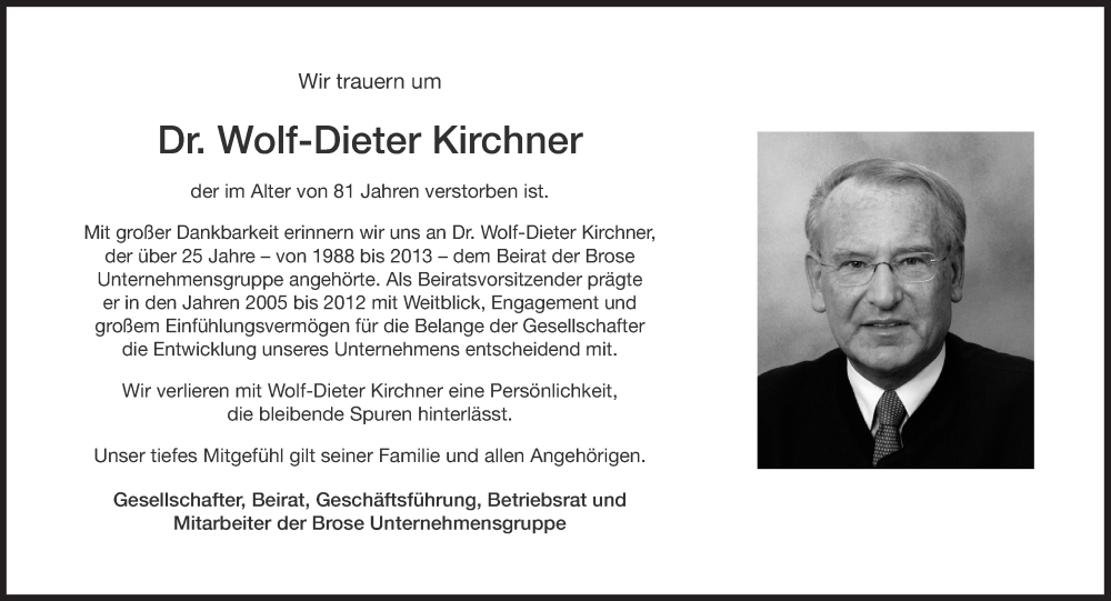  Traueranzeige für Wolf-Dieter Kirchner vom 07.07.2025 aus Süddeutsche Zeitung