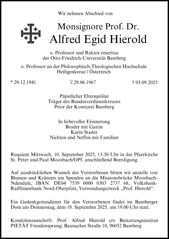 Traueranzeige von Alfred Egid Hierold von Süddeutsche Zeitung