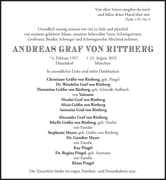 Traueranzeige von Andreas GRAF VON RITTBERG von Süddeutsche Zeitung