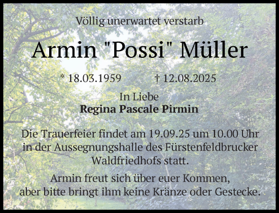 Traueranzeige von Armin Müller von Süddeutsche Zeitung