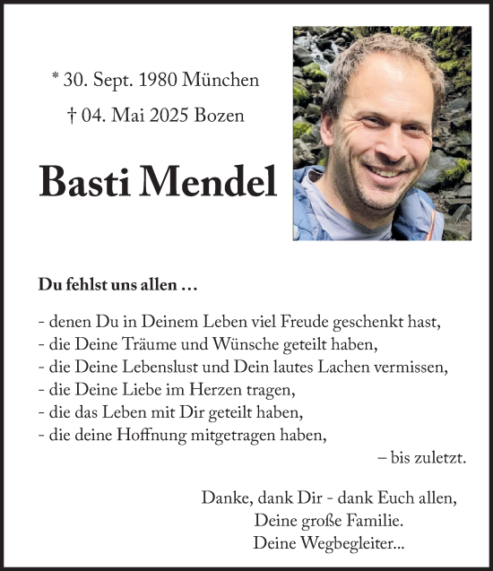 Traueranzeige von Basti Mendel von Süddeutsche Zeitung