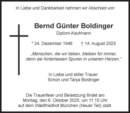 Traueranzeige von Bernd Günter Boldinger von Süddeutsche Zeitung