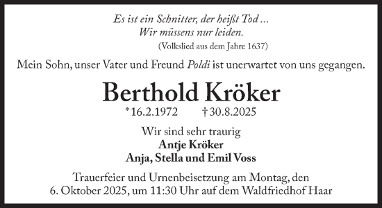Traueranzeige von Berthold Kröker von Süddeutsche Zeitung
