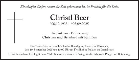 Traueranzeige von Christl Beer von Süddeutsche Zeitung