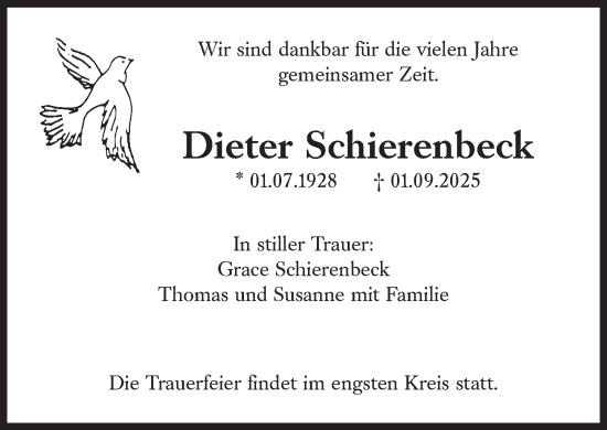 Traueranzeige von Dieter Schierenbeck von Süddeutsche Zeitung