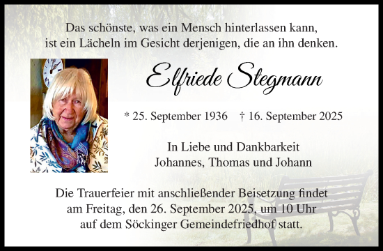 Traueranzeige von Elfriede Stegmann von Süddeutsche Zeitung