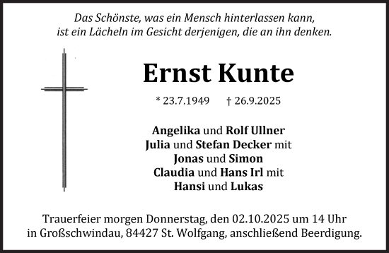 Traueranzeige von Ernst Kunte von Süddeutsche Zeitung