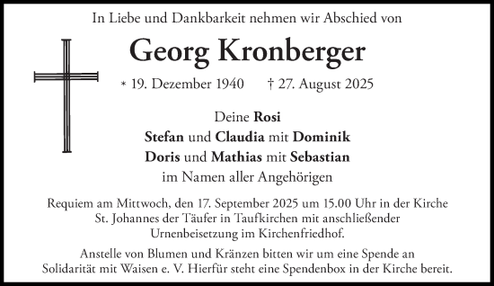Traueranzeige von Georg Kronberger von Süddeutsche Zeitung