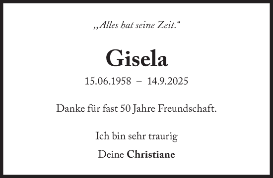 Traueranzeige von Gisela Goldschagg von Süddeutsche Zeitung