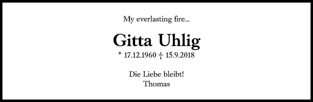  Traueranzeige für Gitta Uhlig vom 13.09.2025 aus Süddeutsche Zeitung