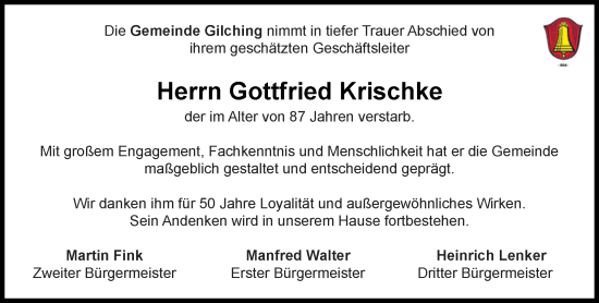 Traueranzeige von Gottfried Krischke von Süddeutsche Zeitung