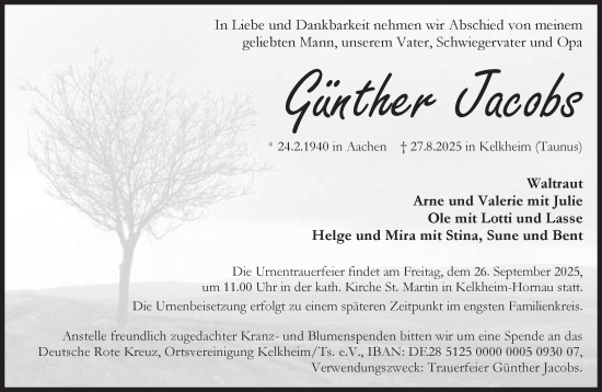 Traueranzeige von Günther Jacobs von Süddeutsche Zeitung