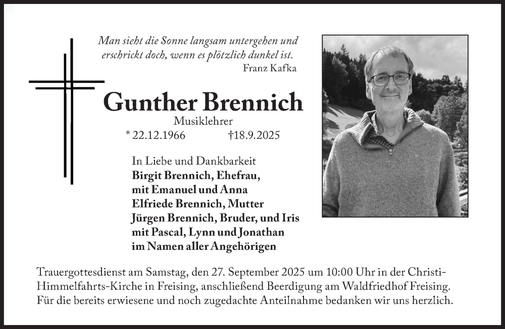  Traueranzeige für Gunther Brennich vom 20.09.2025 aus Süddeutsche Zeitung