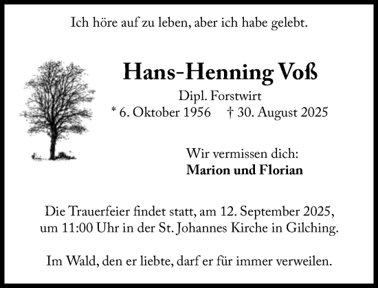 Traueranzeige von Hans-Henning Voß von Süddeutsche Zeitung