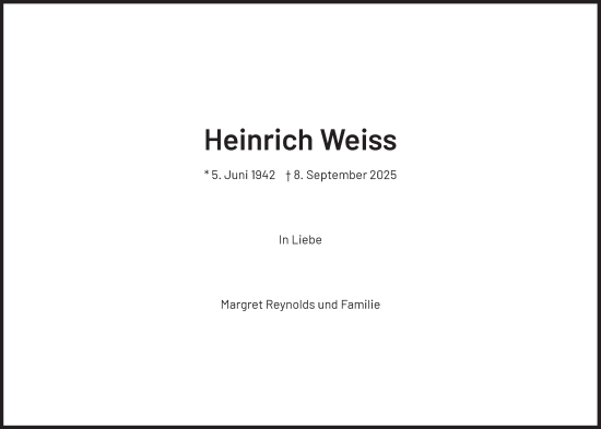 Traueranzeige von Heinrich Weiss von Süddeutsche Zeitung