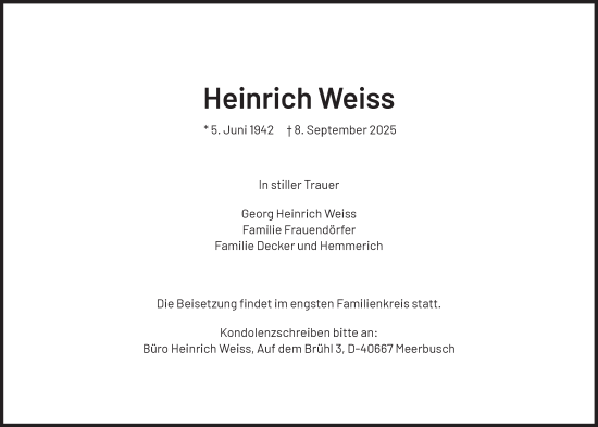 Traueranzeige von Heinrich Weiss von Süddeutsche Zeitung
