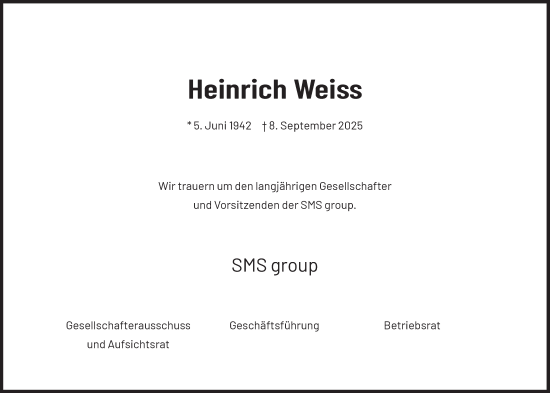 Traueranzeige von Heinrich Weiss von Süddeutsche Zeitung